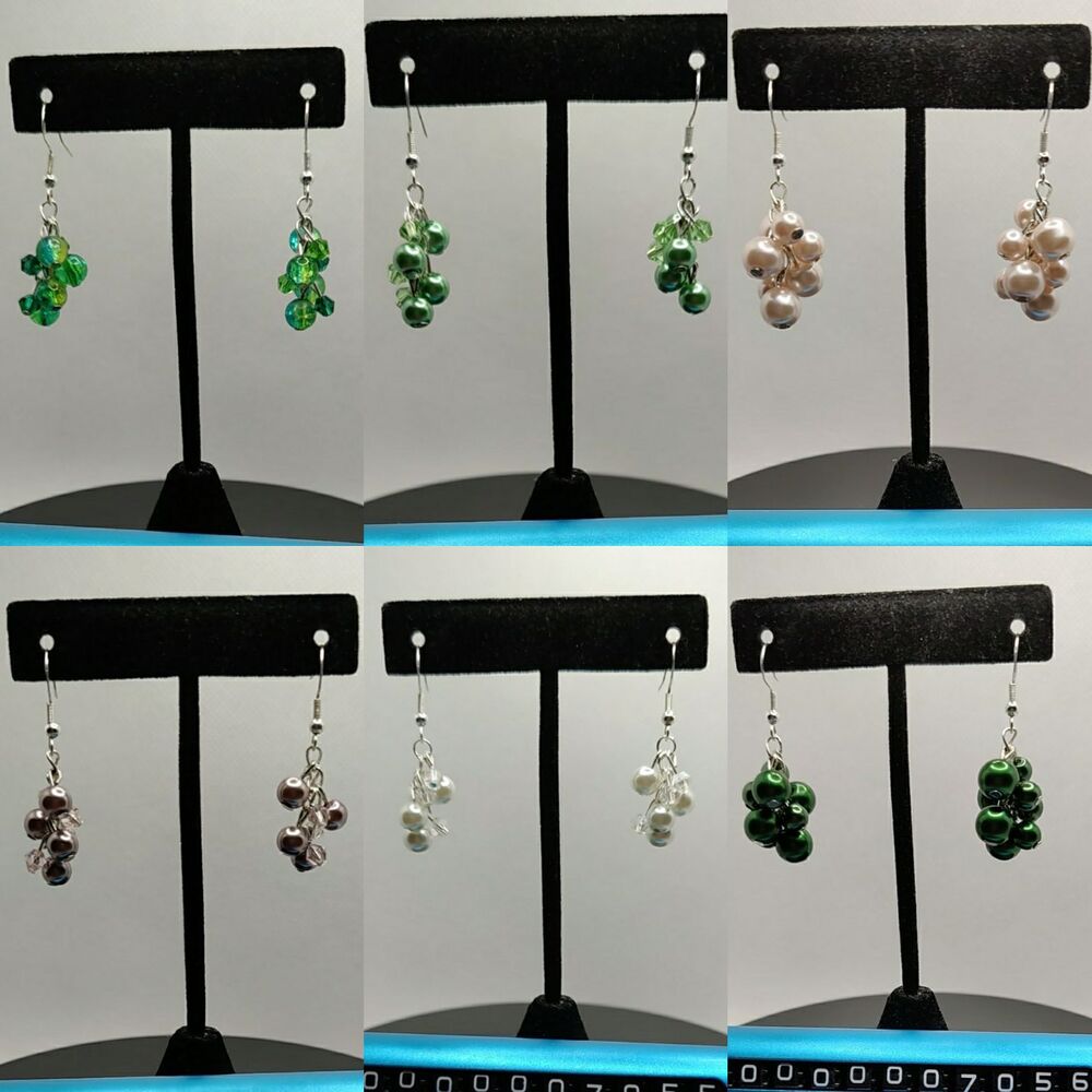 Glass & Crystal Cluster Earrings Sterlin